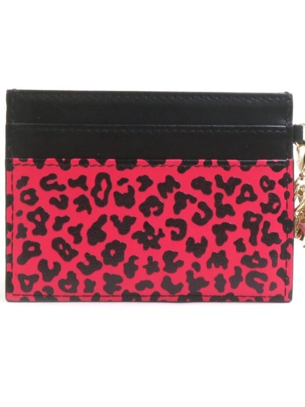 Christian Dior Leopard Card Case Holder Black/Pink Leather